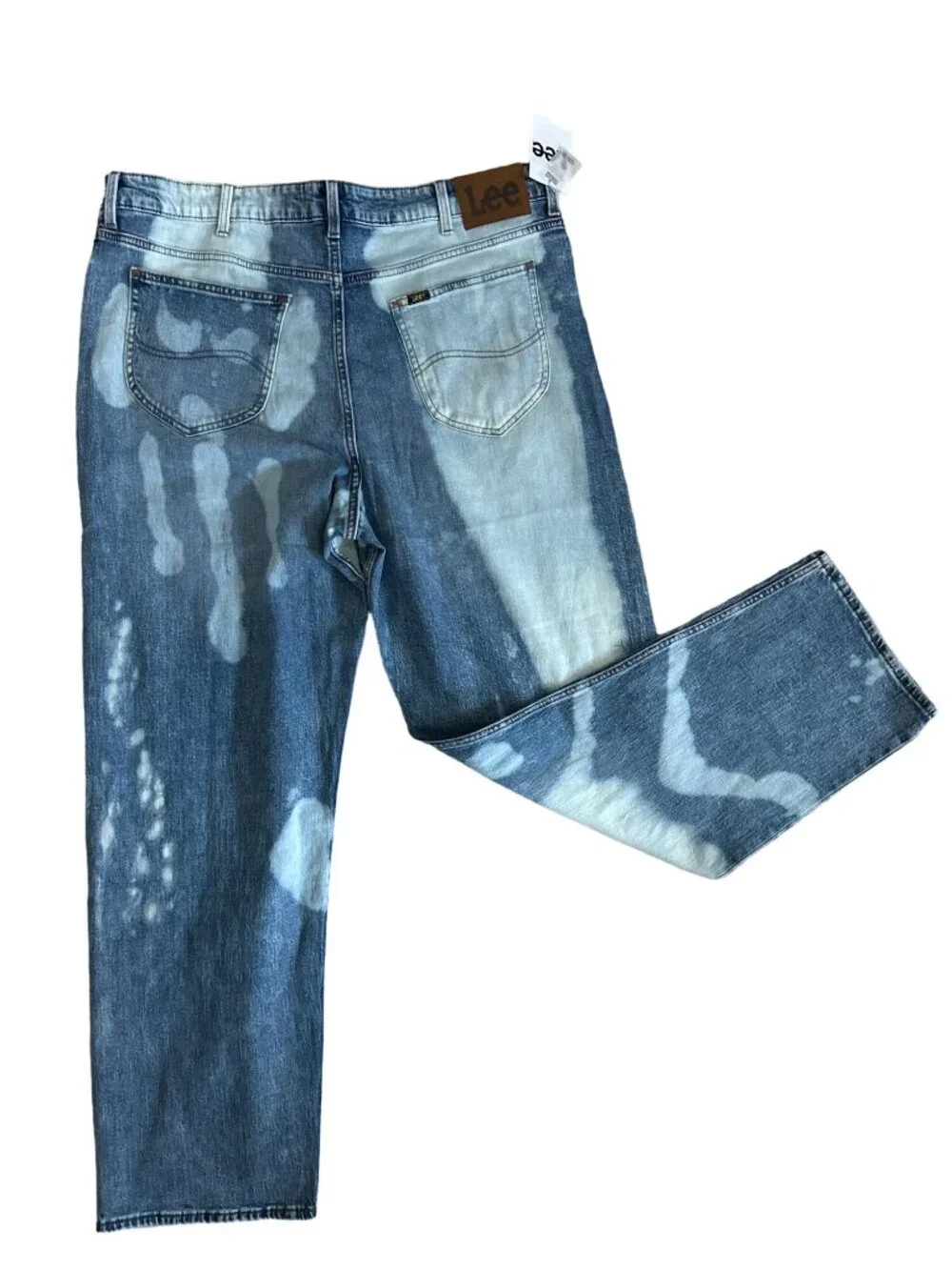 NWT LEE Acid Washed Loose Straight Jeans Fit Tie Dye Blue White Rare 90's 38x32
